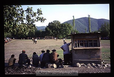 photo of North West Azerbaijan, watching a football game in Qax (Kachi), a village split up between a Georgian (Christian) upper part and a Azeri (Muslim) lower part
