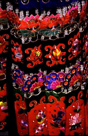 photo of China, Guizhou province, Miao girls of folklore group in traditional ethnic Miao costume, detail of an embroidered dress
