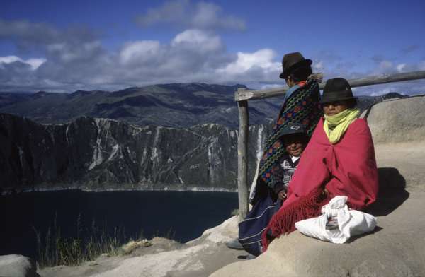 photo of Ecuador, Quechua highland indians next to the Quilotoa crater lake at an altitud of almost 4000 meter in the Ecuadorian Andes