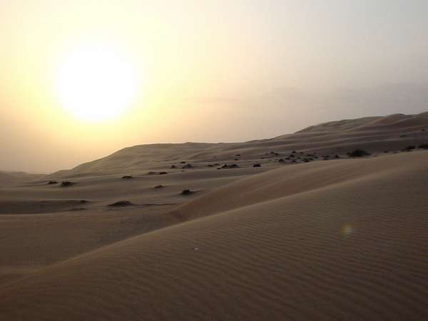 photo of United Arab Emirates, sunset over sand dunes in Liwa oasis
