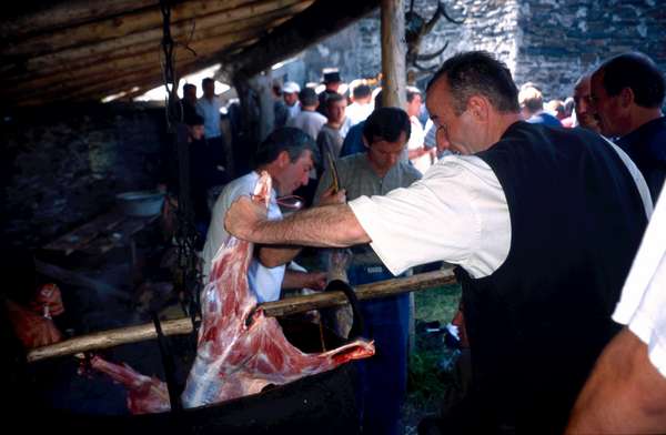 photo of Republic of Georgia, Svaneti, village of Kala, preparing the meat for the celebrations of Kvirikoba