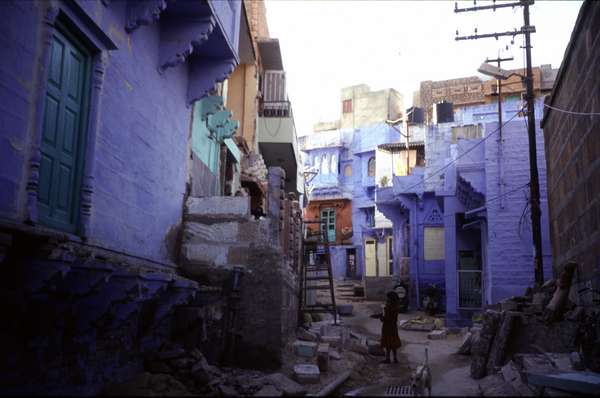 photo of India, Rajasthan, one of the streets full of blue houses in the old centre of Jodhpur, 'the blue city'