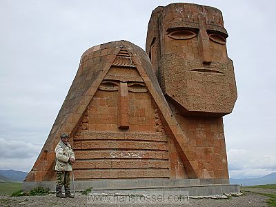 photo of Nagorno Karabakh, around Stepanakert (Xankandi), shepherd and &quot;Mamik Babik&quot; (or Tatik Papik, Grandmother and Grandfather) monument, it was created in Soviet times and  named &quot;We Are Our Hills&quot;. Now it has become some kind of national symbol of Karabakh, seen on flags and stamps