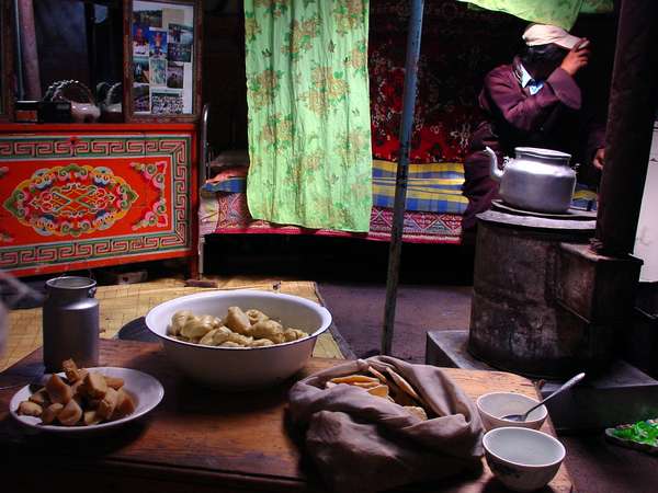 photo of Mongolia; around Terelj, home made cheese and traditional interior inside a yurt (Mongolian nomads tent, yurta, ger)