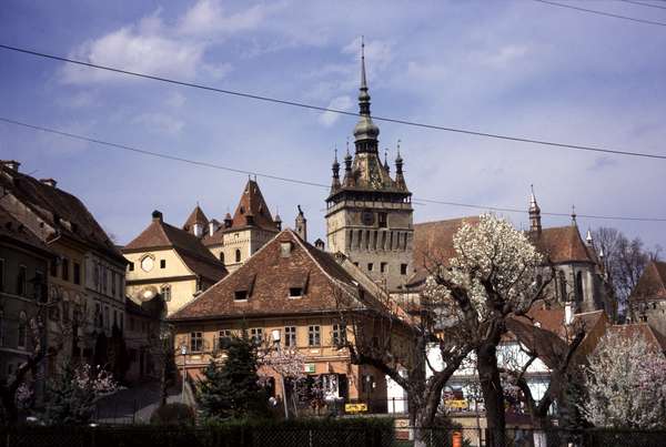 photo of Romania, Transylvania, Sighisoara, view of the medieval old town with clock tower and citadel