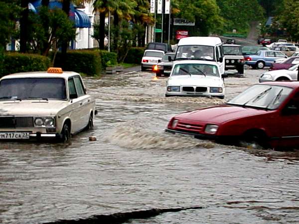 photo of Russia, Black Sea coast, cars in the flooded streets of Sochi after a Summer tornado