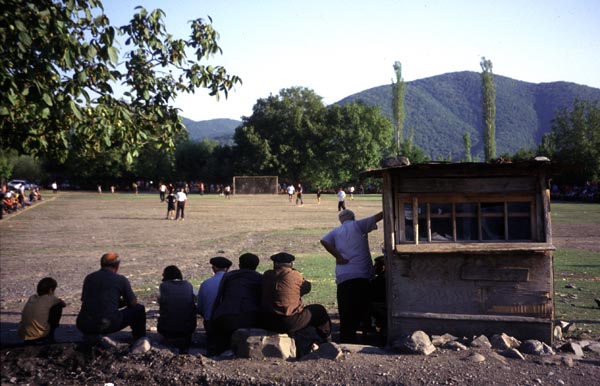 PHOTO of North West Azerbaijan, watching a football game in Qax (Kachi), a village split up between a Georgian (Christian) upper part and a Azeri (Muslim) lower part