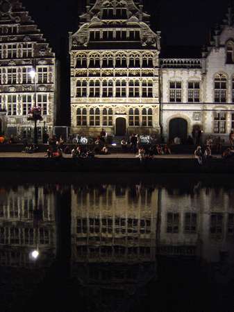 photo of Belgium, Gent (Ghent), historical old town, Graslei at night, 