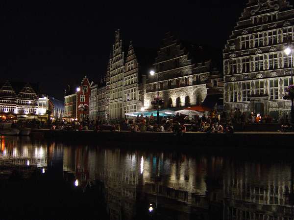 photo of Belgium, Gent (Ghent), historical old town, Graslei at night, 